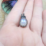 Dainty Rose Cut Rainbow Moonstone Antiqued Sterling Silver Pendant