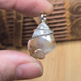Golden Green Red Moss in White Chalcedony – Sterling Silver Pendant