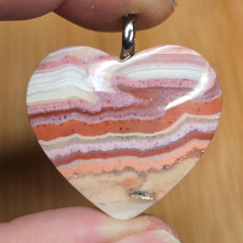 Crazy Lace Agate Pendant – Sunset Layers in Pink + Cream Silver Tone