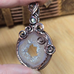 Purple Agate Geode Pendant – Quartz Crystal Portal in Antiqued Copper