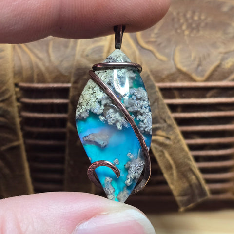 Moss Agate Aurora Opal Pendant – Recycled Copper
