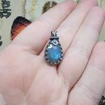 Aqua Blue Faceted Labradorite Antiqued Sterling Silver Pendant