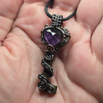 Amethyst Heart Key Pendant – Rose Cut Gem Wire Wrap Design