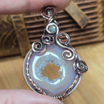 Purple Agate Geode Pendant – Quartz Crystal Portal in Antiqued Copper