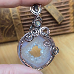 Purple Agate Geode Pendant – Quartz Crystal Portal in Antiqued Copper