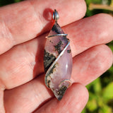 Lavender Moss Agate Pendant – Black Inclusions in Sterling Silver