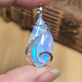 White Plume Agate Pendant – Sterling Silver + Rainbow Aurora Opal - Rock Your World 