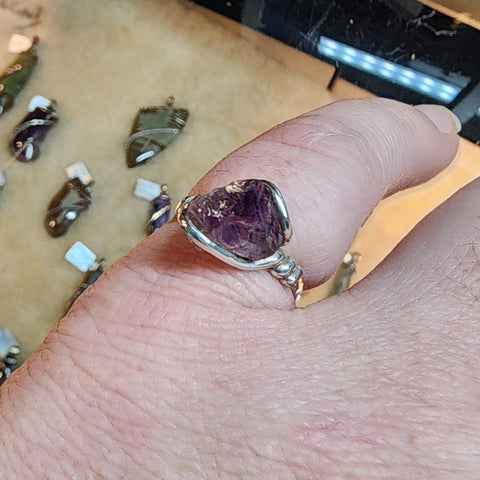 Melody Stone Super Seven Amethyst Crystal Ring in Sterling Silver Sz 7