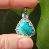 Kingman Turquoise Pendant – Sterling Silver Leaf Crown Setting - Rock Your World 