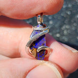 Boulder Opal Pendant Sterling Silver - Indigo Base with Blue + Violet Fire