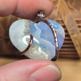 Sky Plume Agate Heart + Aurora Opal Pendant – Recycled Copper