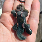 Lizard Green Moss Agate Carving Pendant in Copper