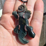 Lizard Green Moss Agate Carving Pendant in Copper