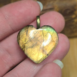 Flashy Labradorite Heart Pendant - Antiqued Brass Tone Bail