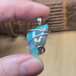 Teal Blue Marcasite Agate with Aurora Opal – Sterling Silver Pendant