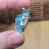 Teal Blue Marcasite Agate with Aurora Opal – Sterling Silver Pendant