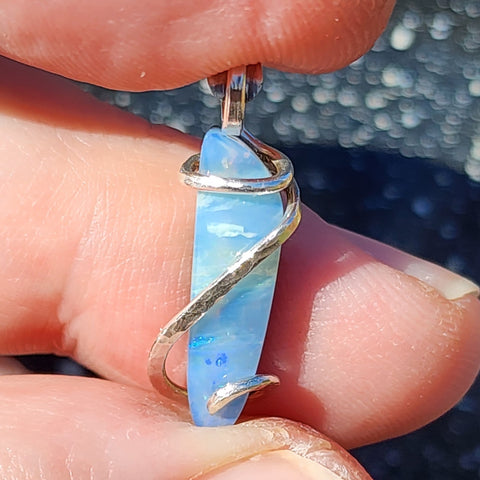 Australian Boulder Opal Pendant - Sterling Silver Slice of Sky