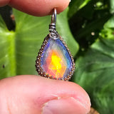 Double Sided Faceted Fiery Aurora Opal Pendant In Antiqued Sterling Silver - Rock Your World 