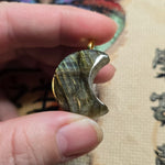 Golden Flash Labradorite Crescent Pendant – Moon Phase Necklace