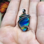 Large Rainbow Aurora Opal Pendant In Hammered Sterling Silver