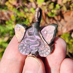 Purple Labradorite Wirewrapped Copper Pendant - Snake Butterfly Carved Wings