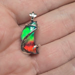 Fiery Aurora Opal Crescent Moon Pendant in Sterling Silver