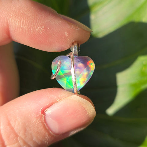 Aurora Opal Light Heart Pendant – Sterling Silver