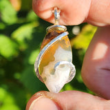Golden Tube + Moss Carnelian Agate Pendant – Sterling Silver
