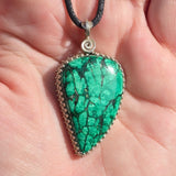 Malachite Plume Pendant in Bright Sterling Silver