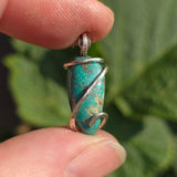 Bright Blue-Green Turquoise Pendant – Sterling Silver Forged Embrace