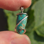 Bright Blue-Green Turquoise Pendant – Sterling Silver Forged Embrace