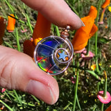 Moon and Stars Rainbow Aurora Opal Pendant In 14kt Rose Gold Fill and Sterling Silver