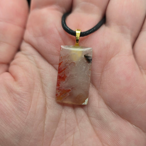 Red Plume Chalcedony Pendant – Mystery Agate with Fiery Inclusions