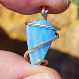 Boulder Opal Pendant - Sterling Silver Striped Ribbons of Color
