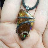 Australian Boulder Opal Pendant in Sterling Silver - Large Abstract