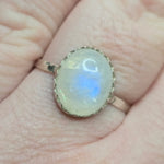Moonstone Ring sz 10.5 – Blue Glow with Golden Spark in Sterling Silver