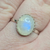 Moonstone Ring sz 10.5 – Blue Glow with Golden Spark in Sterling Silver