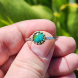 Natural Turquoise Ring sz 11.5 – Swirled Green-Blue Cab Hammered Sterling Silver