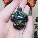 Carved Golden Labradorite Sea Turtle Pendant in Sterling Silver