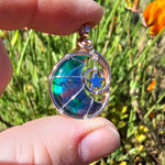 Moon and Stars Rainbow Aurora Opal Pendant In 14kt Rose Gold Fill and Sterling Silver