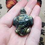Carved Golden Labradorite Sea Turtle Pendant in Sterling Silver