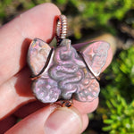 Purple Labradorite Wirewrapped Copper Pendant - Snake Butterfly Carved Wings