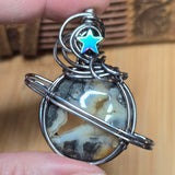 Marcasite Agate Planet Pendant - Oxidized Sterling Silver Geode Wrap