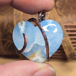 White Sky Plume Agate Heart Pendant – Recycled Copper