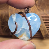 White Sky Plume Agate Heart Pendant – Recycled Copper