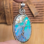 Plume Agate + Aurora Opal Spooky Tree of Life Pendant – Oxidized Sterling Silver
