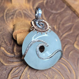 Aquamarine Donut Pendant Sterling Silver 14kt Rose Gold Filled Wave Wrap
