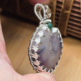 Purple Banded Agate Geode Pendant – Sterling Silver with Emerald Accent - Rock Your World 