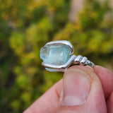 Aquamarine Crystal Ring – sz 7.5 – Clear Blue Natural Beryl