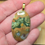 Rainforest Jasper Pendant - Thunderegg Inclusions Gold Tone Bail